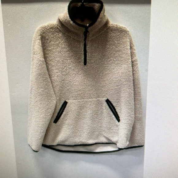 Barbour       popover fleece size 8 cream‎ color olive green accents - Picture 3 of 11